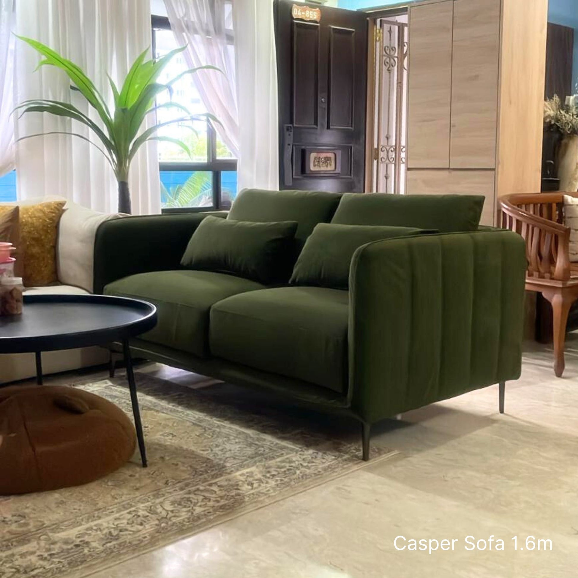 Sample actual delivery of 2 seater Casper fabric sofa in green pet friendly fabric at 160cm