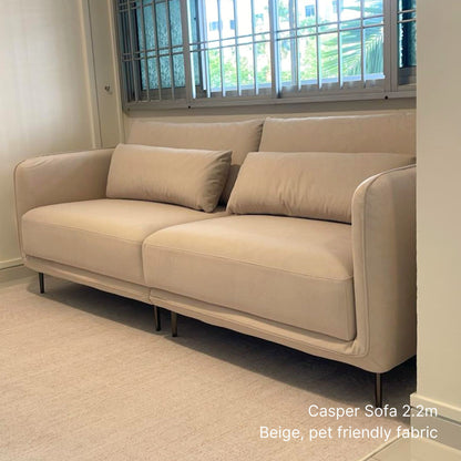 Sample real home delivery of 3 seater Casper fabric sofa at 220cm in beige pet friendly fabric