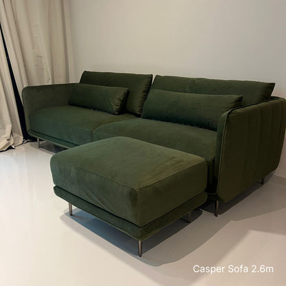 4 seater Casper fabric sofa at 260cm in green pet friendly fabric with matching ottoman at customer's living room