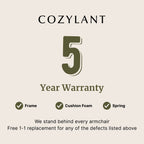 Cozylant 5-year warranty graphic with a beige background