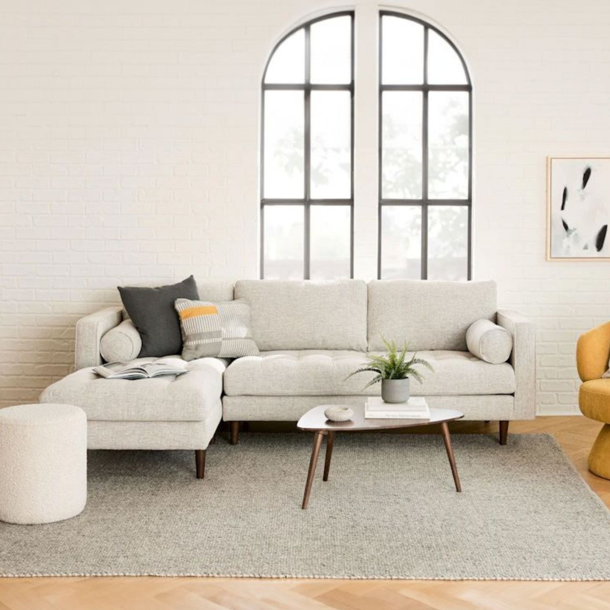 White fabric shop sectional