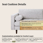 Gray sofa with seat cushion details on a beige background
