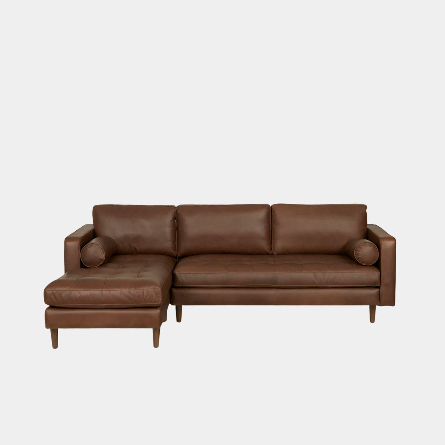 castle faux leather l-shaped sectional sofa left chaise dark brown