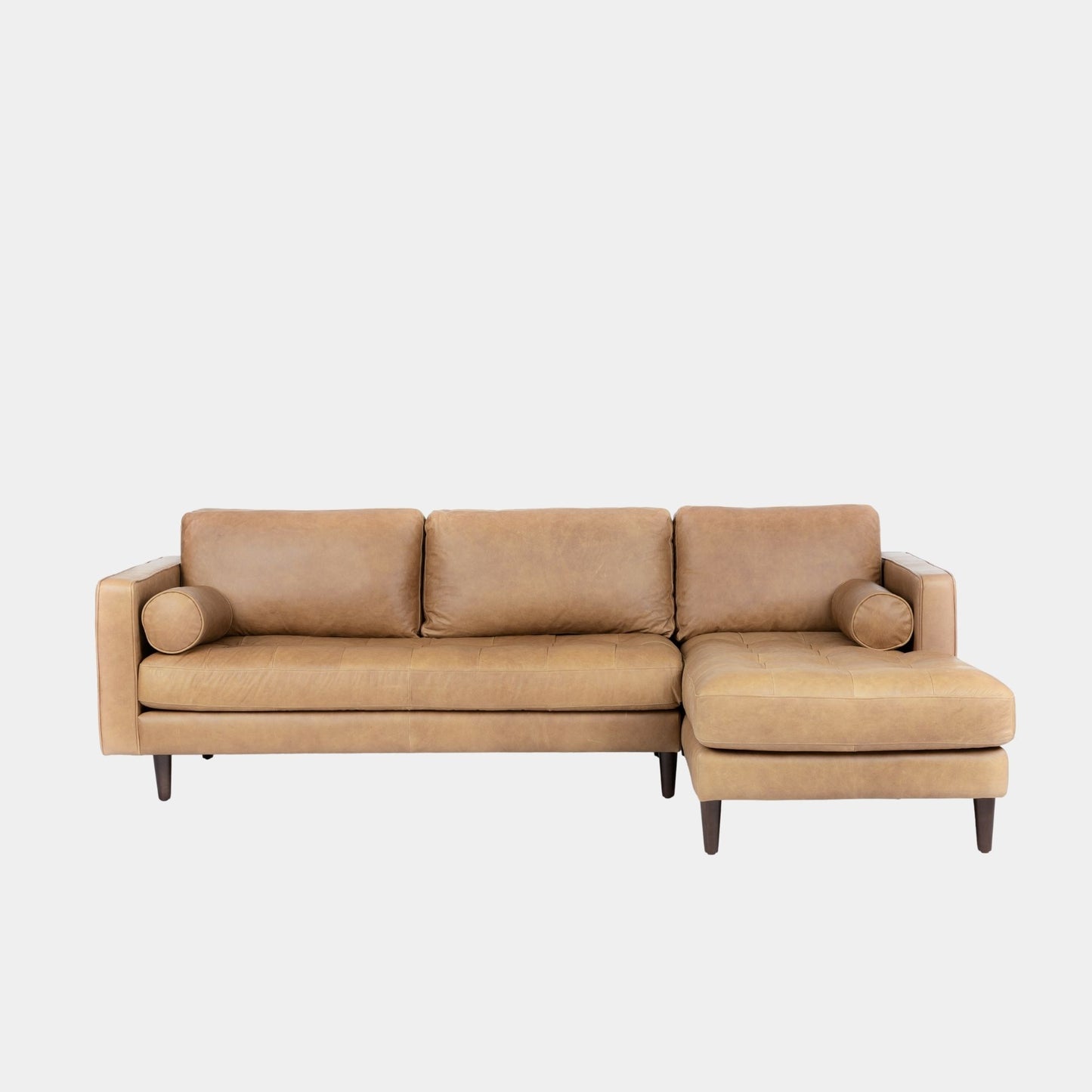 castle faux leather l-shaped sectional sofa right chaise brown