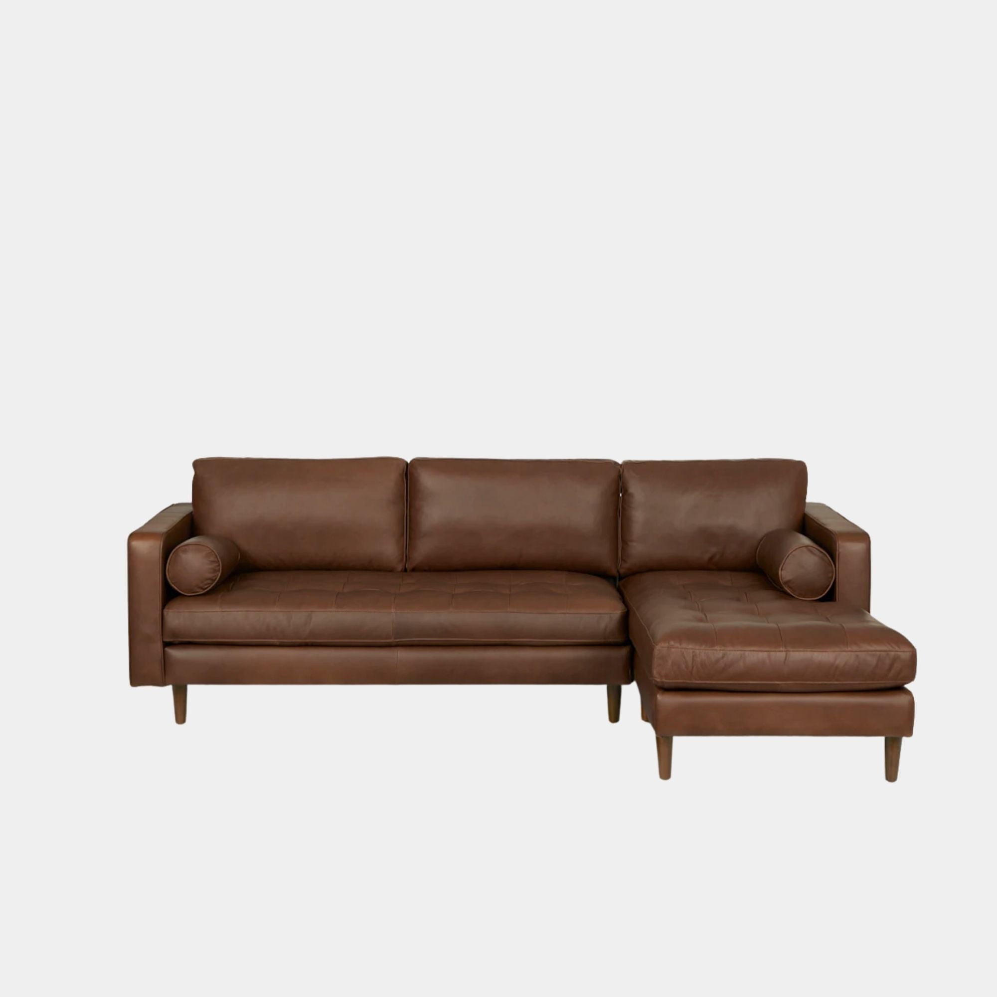 castle faux leather l-shaped sectional sofa right chaise dark brown