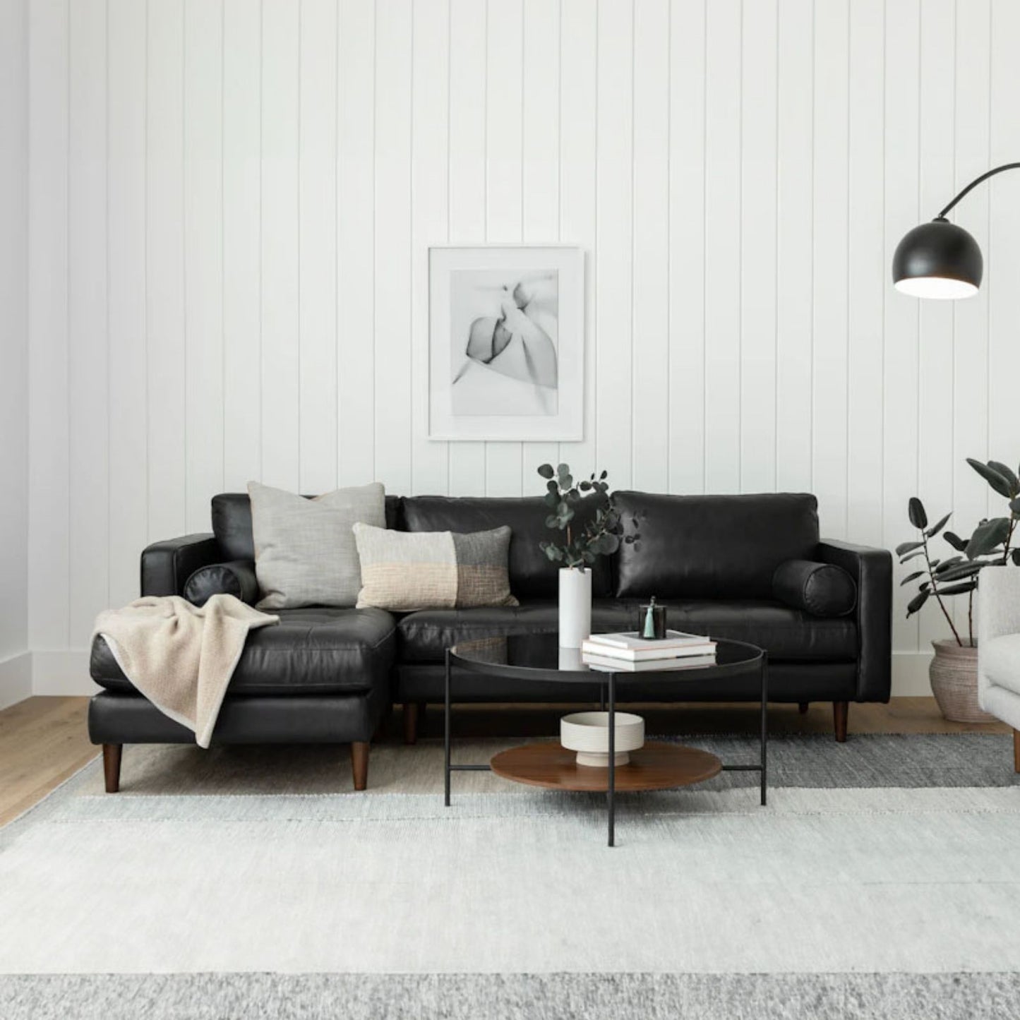Castle faux leather sectional sofa left black