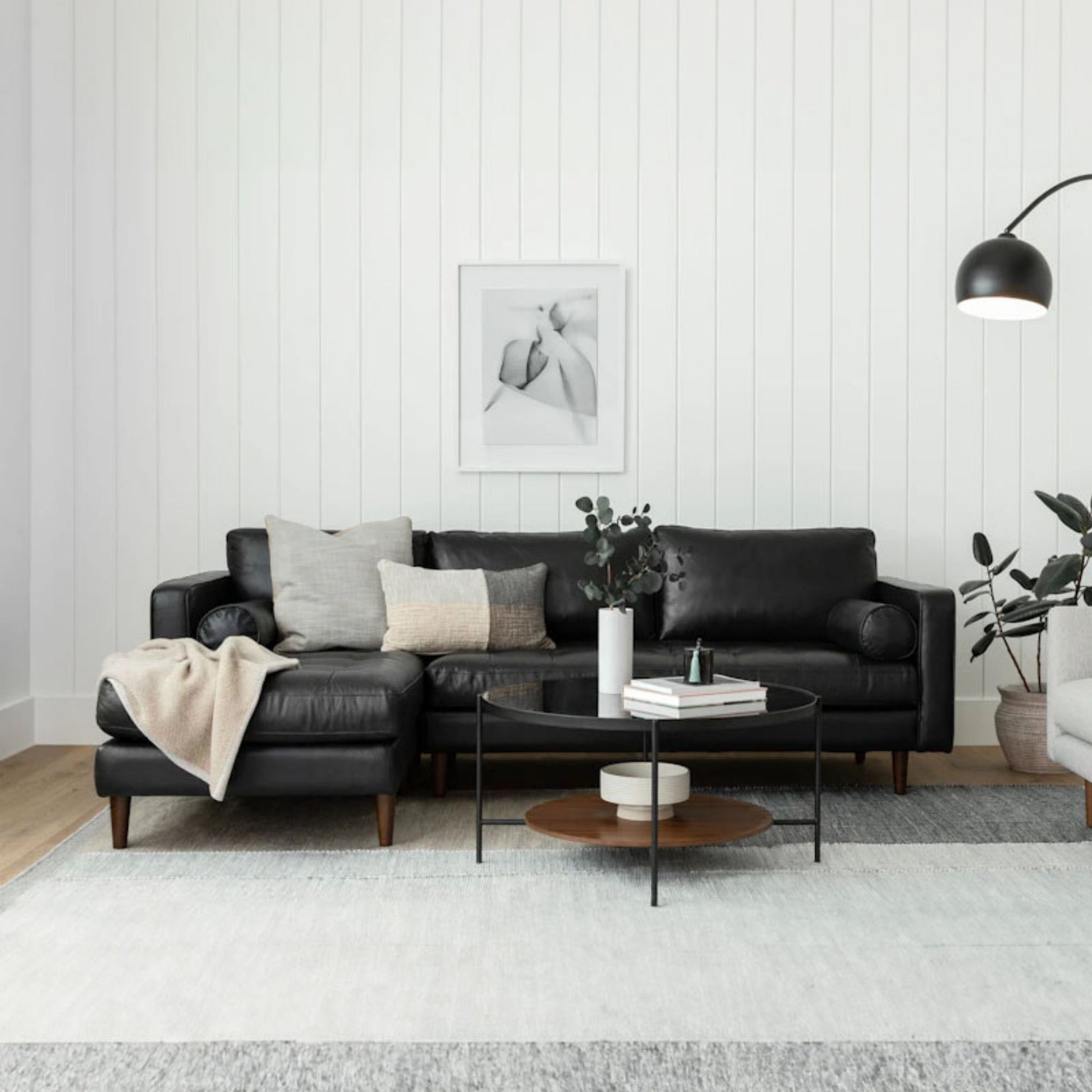 Castle faux leather sectional sofa left black