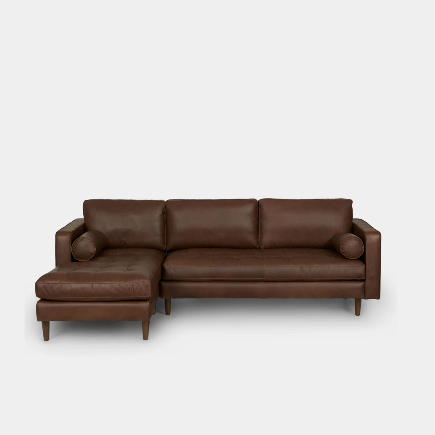 Castle faux leather sectional sofa left dark brown