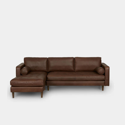 Castle faux leather sectional sofa left dark brown