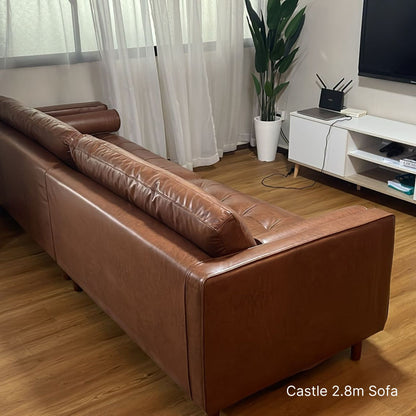 Delivered 4 seater 280cm dark brown faux leather sofa in our customer's living room