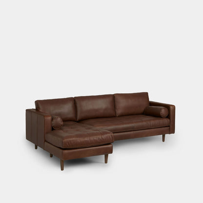 Castle leather sectional sofa left dark brown