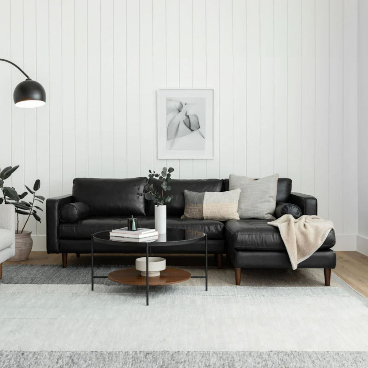 Castle leather sectional sofa right black