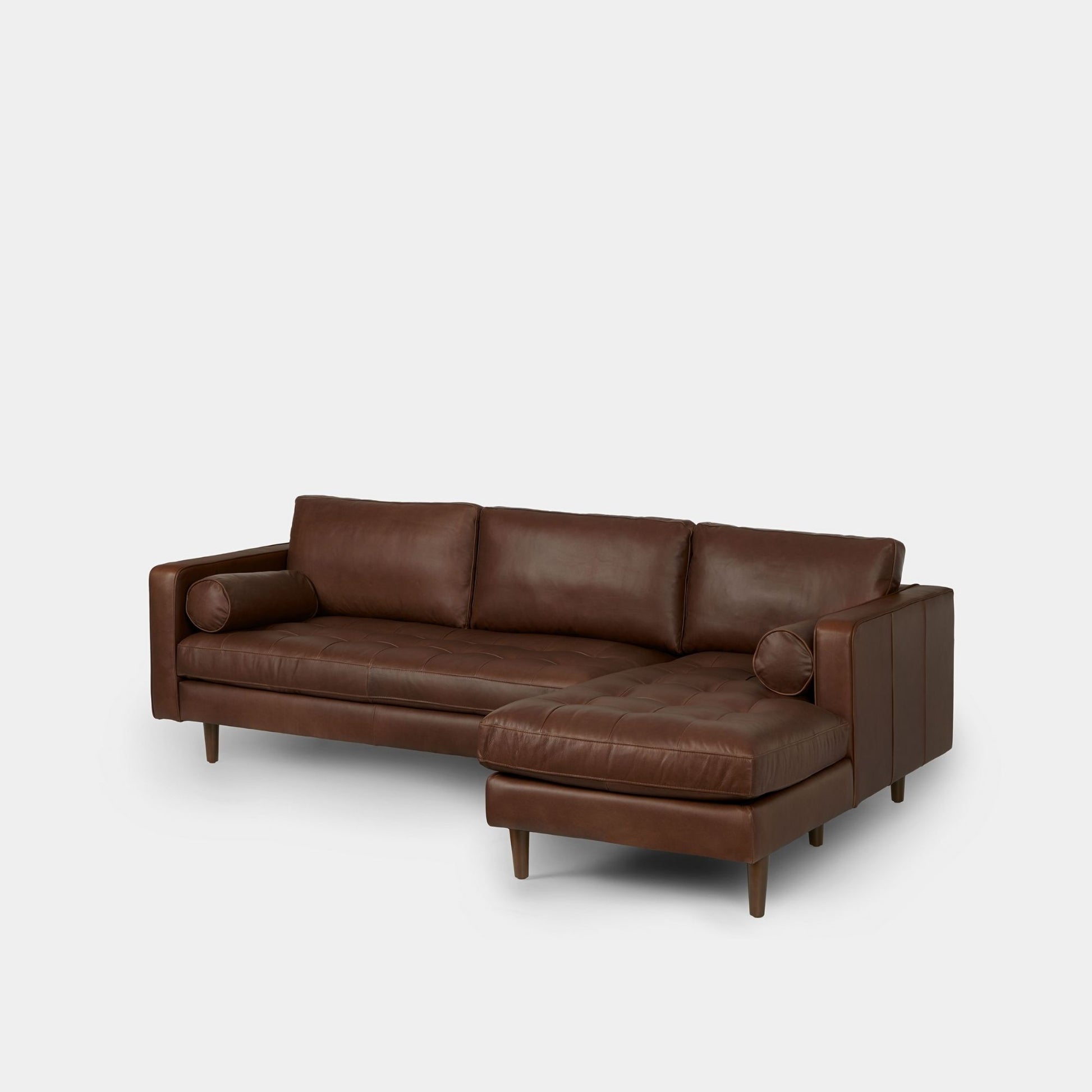Castle leather sectional sofa right dark brown