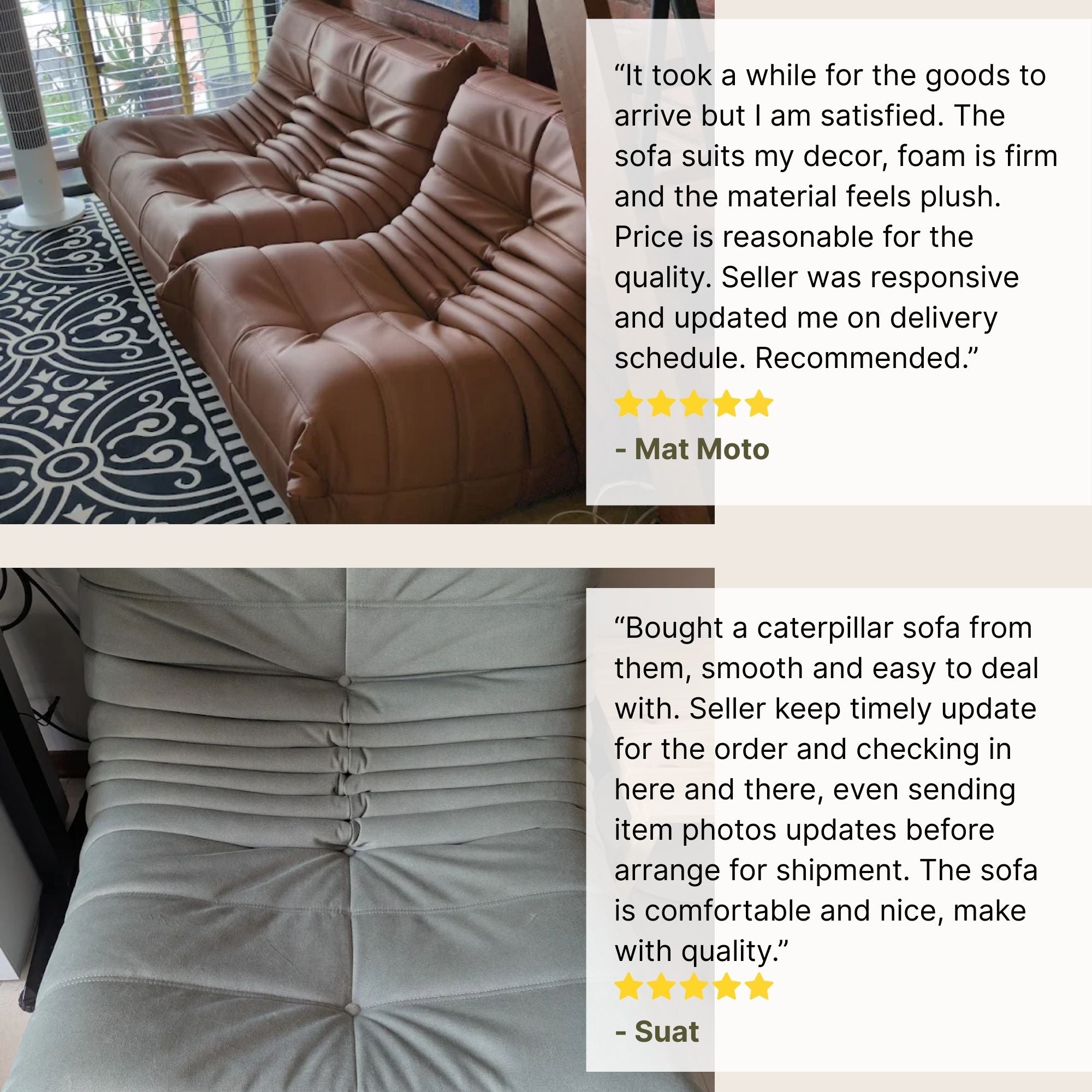 Good reviews for caterpillar lounge chair and sofa