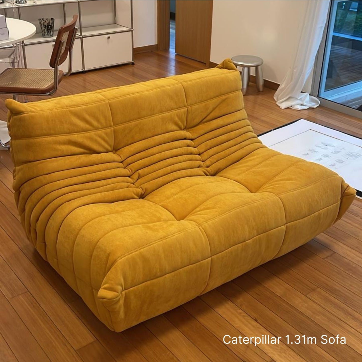 2 seater 131cm Caterpillar sofa in yellow delivered to our customer