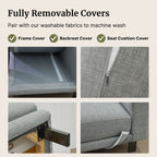 Fully removable covers feature, including the components of Cedar fabric armless sofa that are removable with pictorial illustration