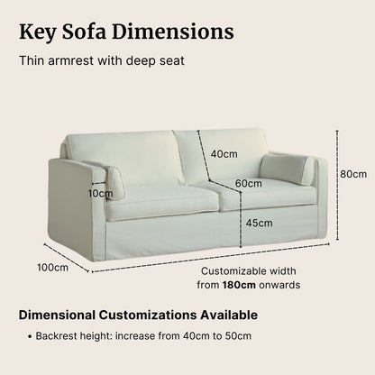 Diagram of a sofa with dimensions labeled on a beige background