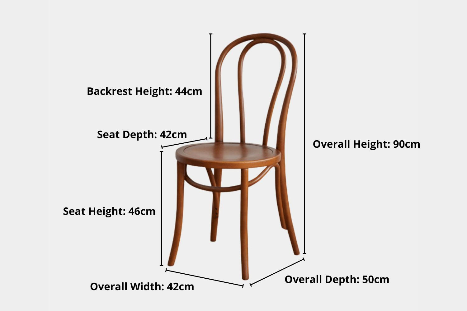 Key product dimensions such as depth, width and height for Teddy Beech Wood Chair