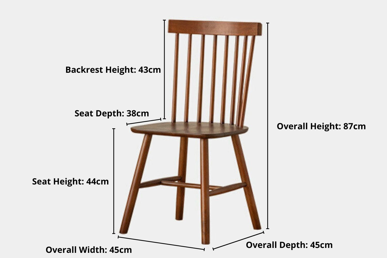 Key product dimensions such as depth, width and height for Toby Poplar Wood Chair