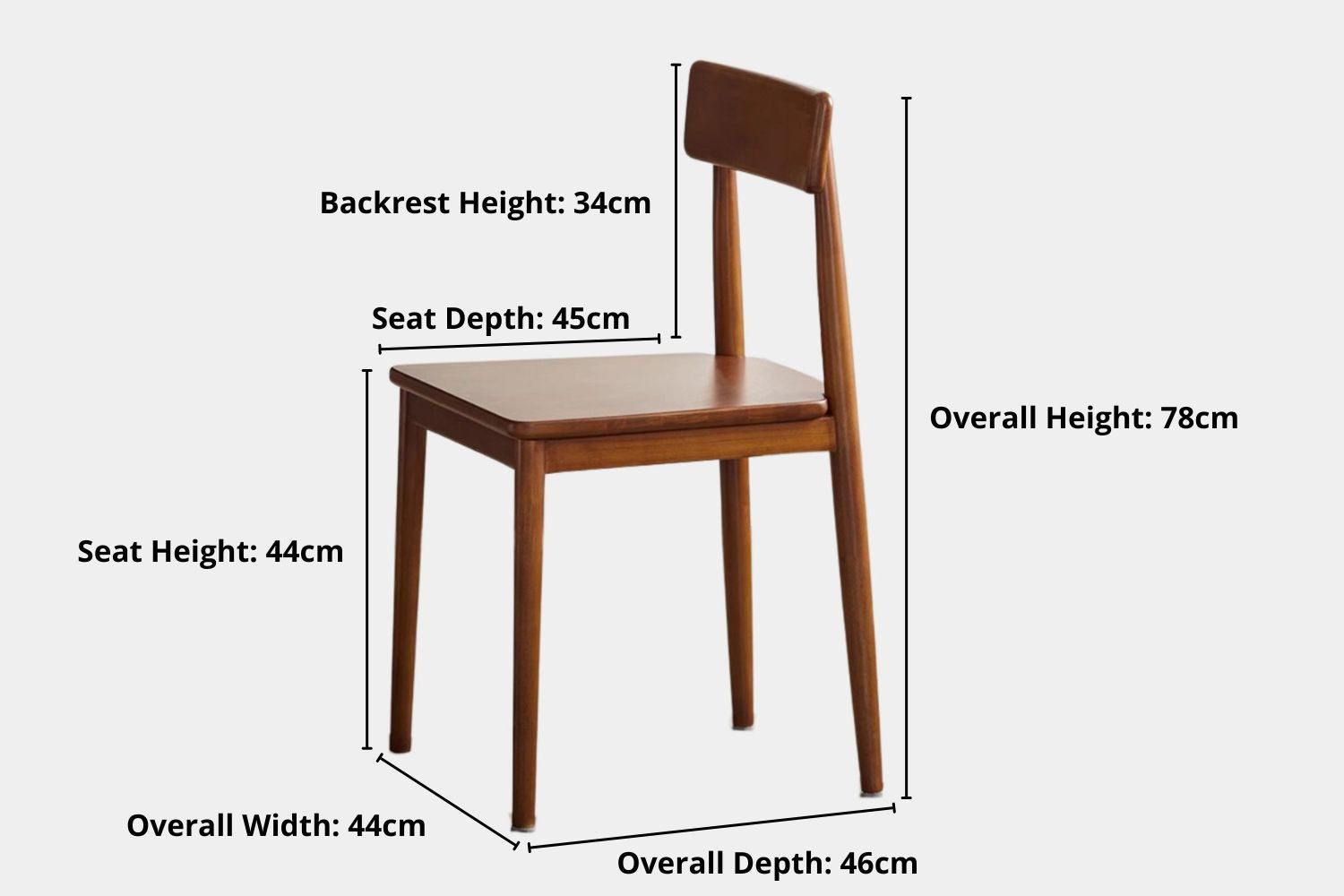 Key product dimensions such as depth, width and height for Tranquil Poplar Wood Chair