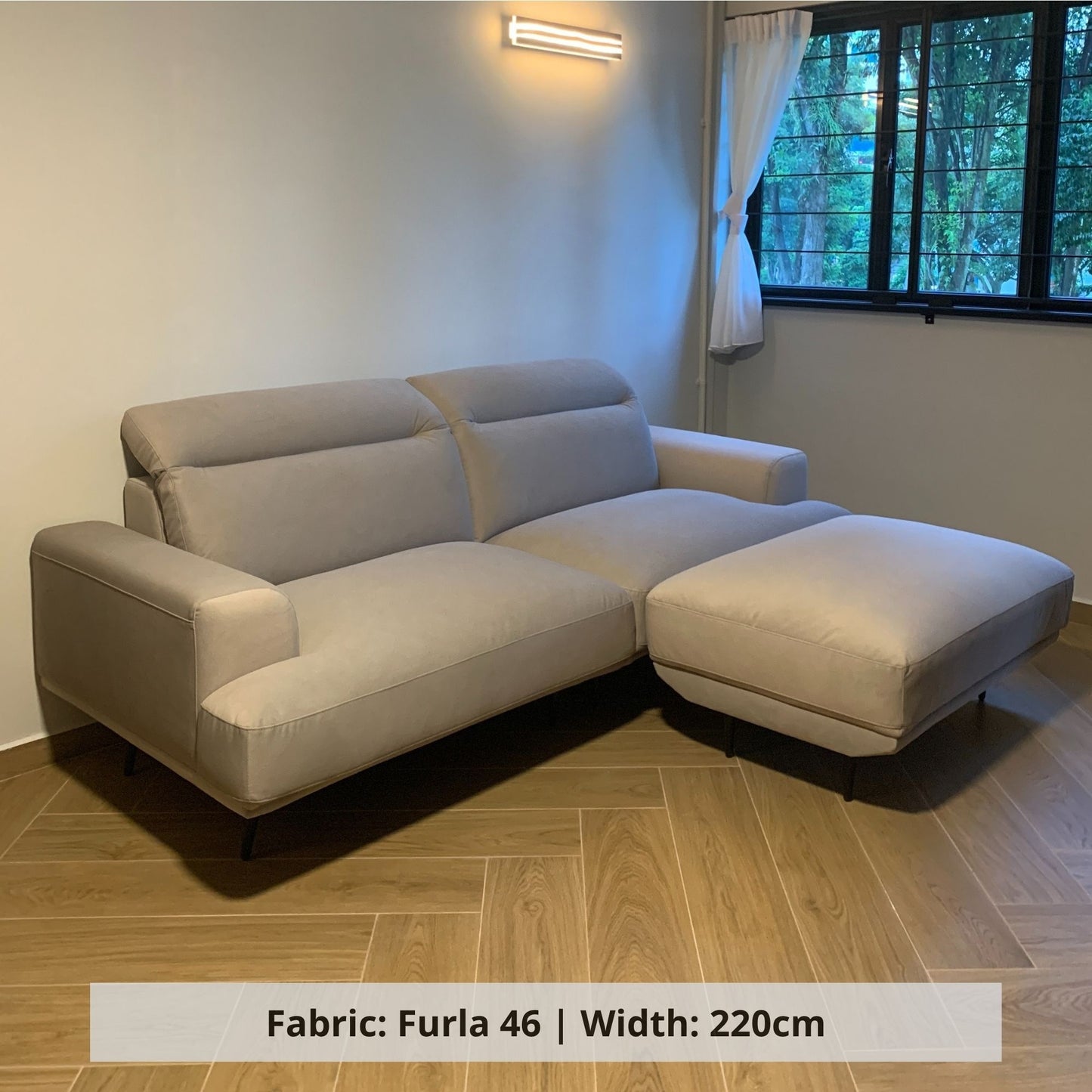 Charles 220cm grey pet friendly fabric sofa with ottoman (Sample)