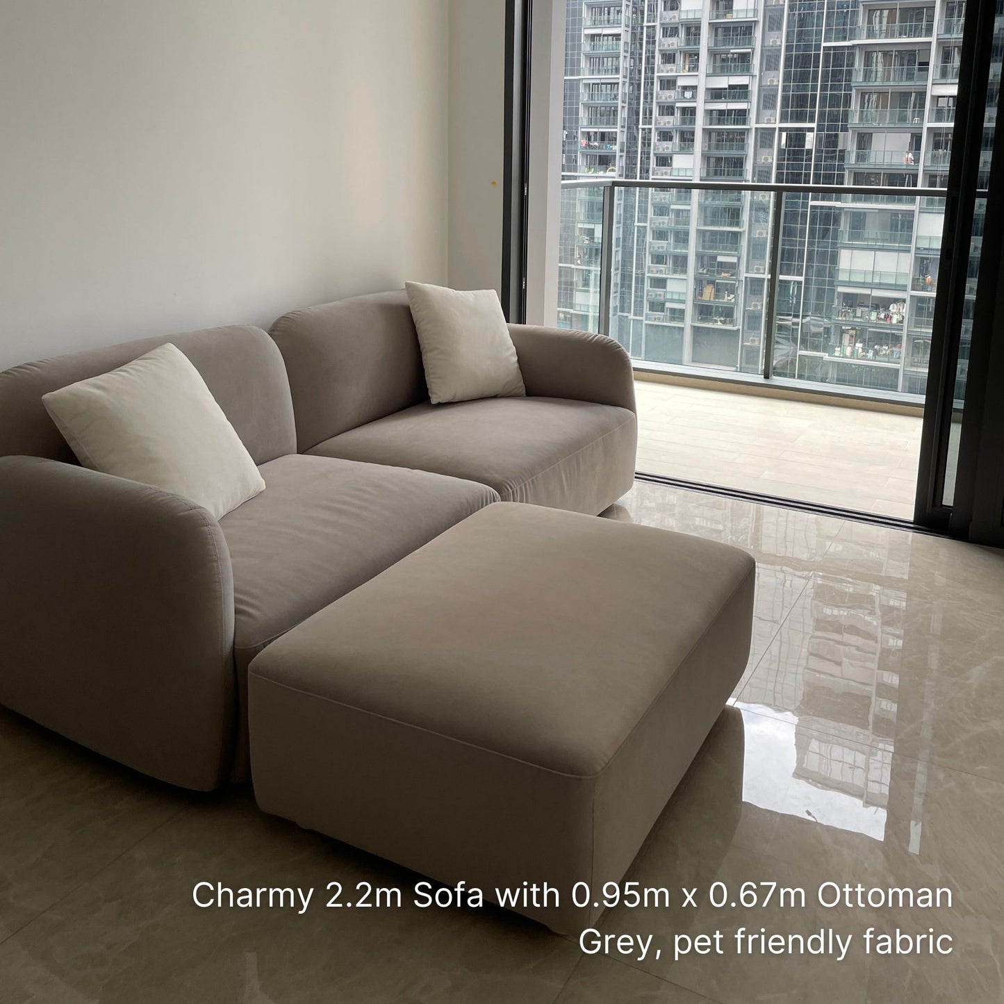 Charmy 95cm x 67cm grey pet friendly fabric sofa pair with 3 seater 220cm Charmy fabric sofa