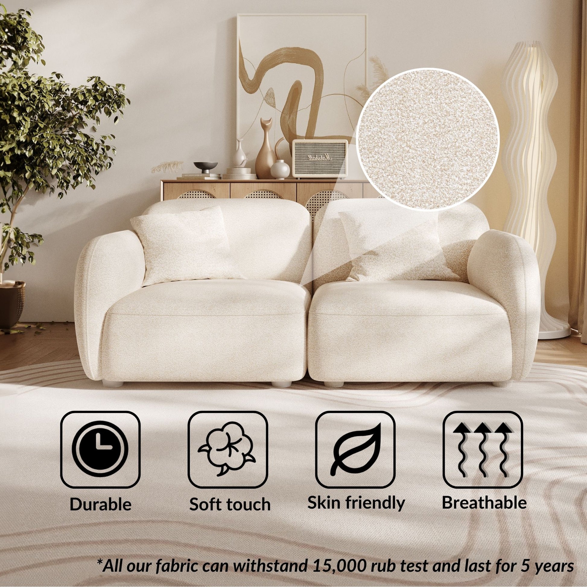 Charmy beige fabric 2 seat sofa
