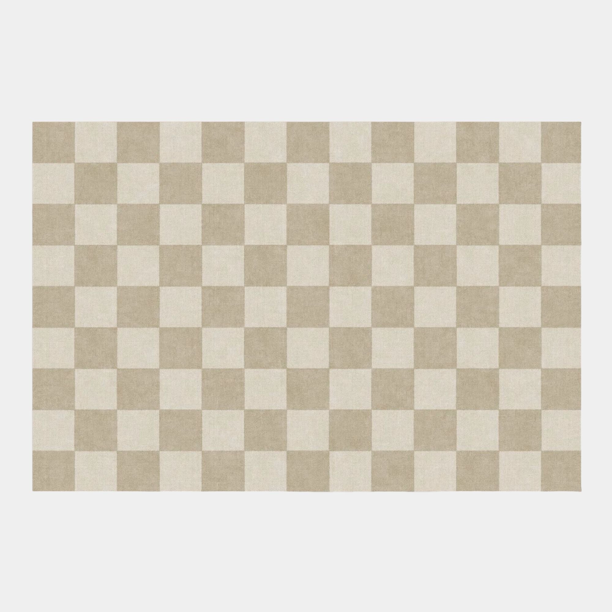 Checkered design beige coloured rug 