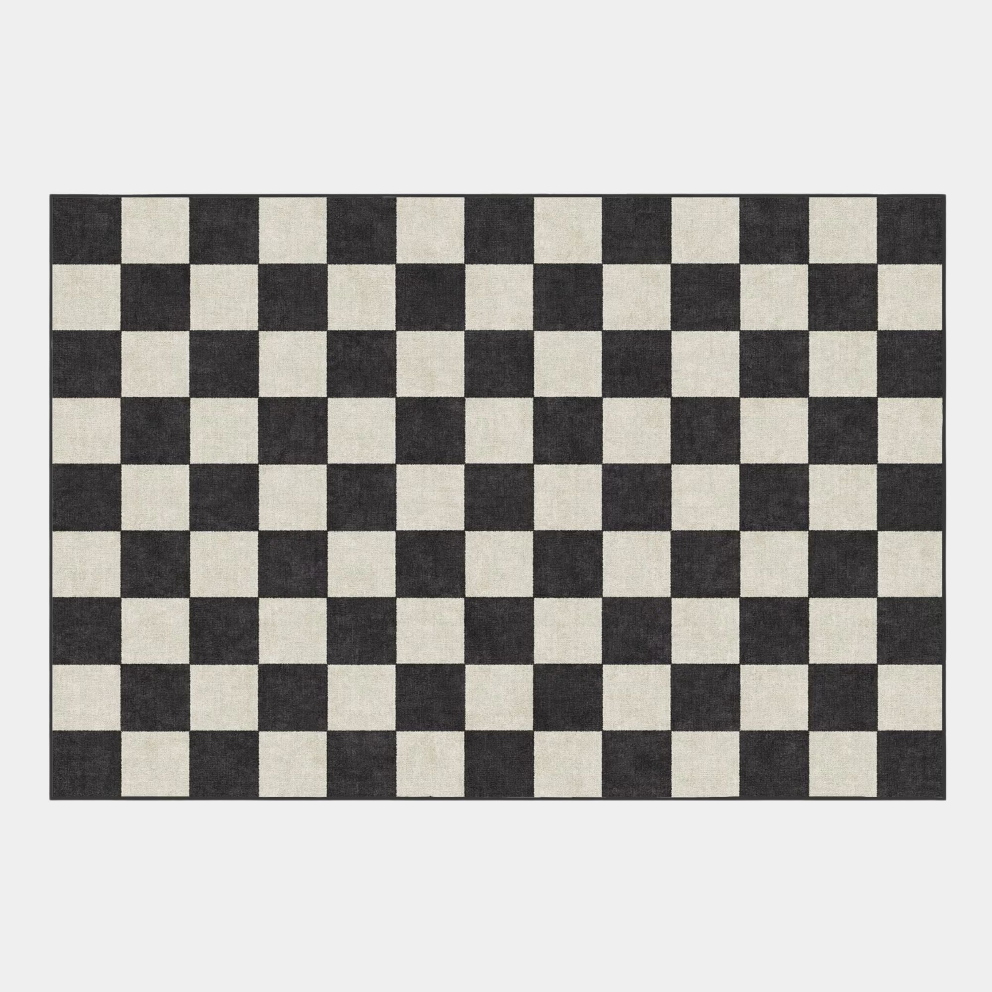 Checkered design black rug