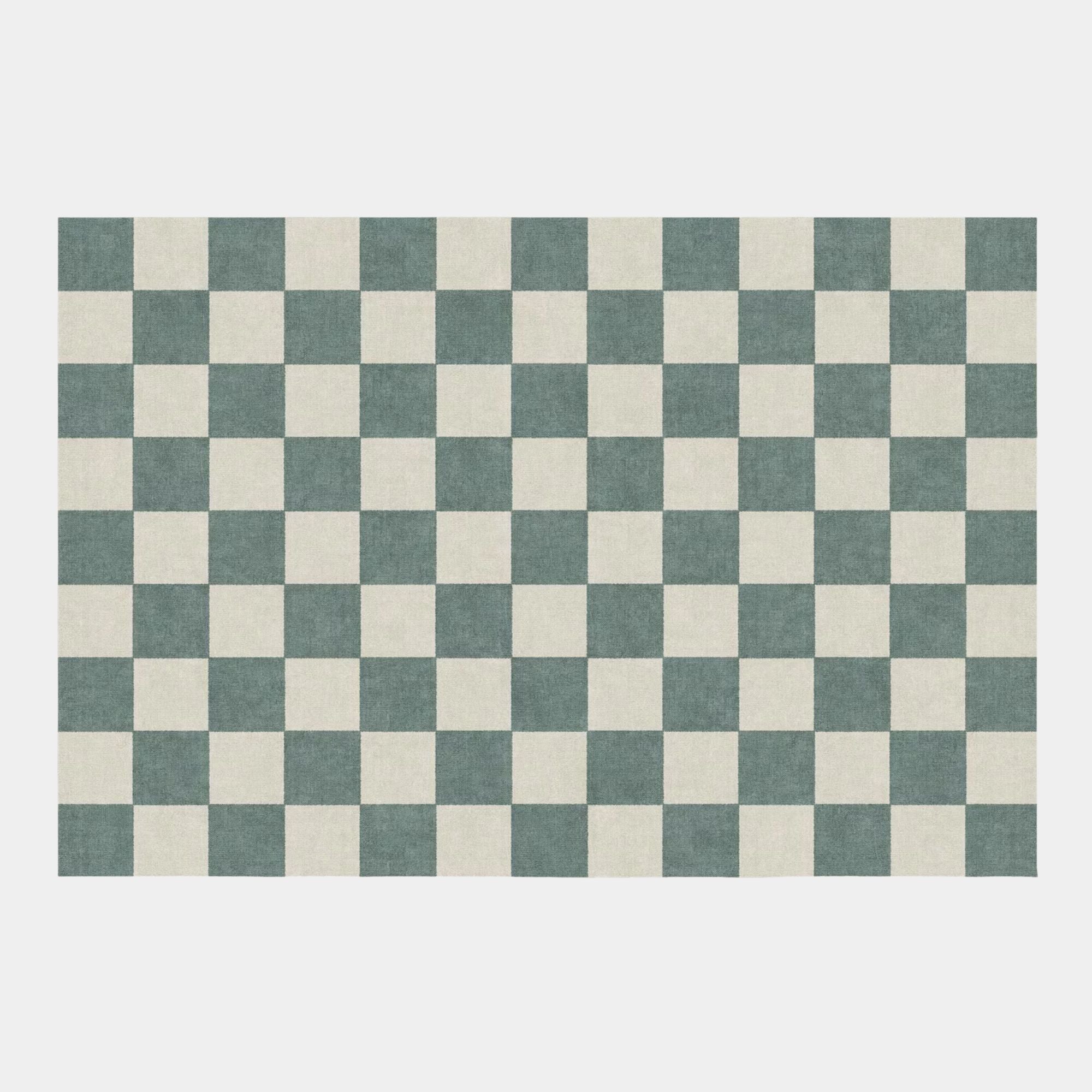 Checkered design green rug
