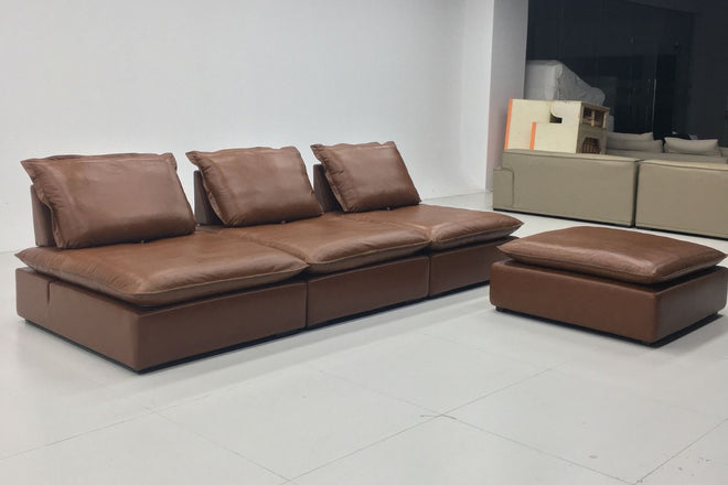Chime 300cm Brown Half Leather Sofa and Ottoman Mr Lee | Apr 25