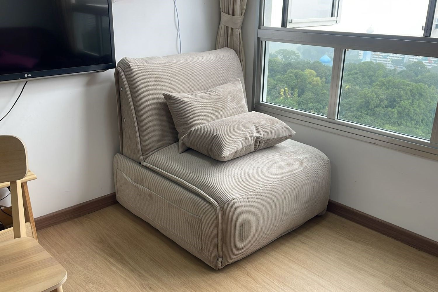 Chronos 1 seater brown corduroy fabric electric sofa bed