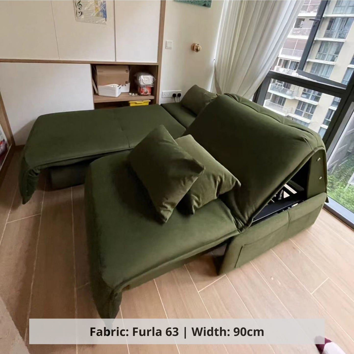 Set of Chronos electric fabric sofa bed in green pet friendly fabric (Other)