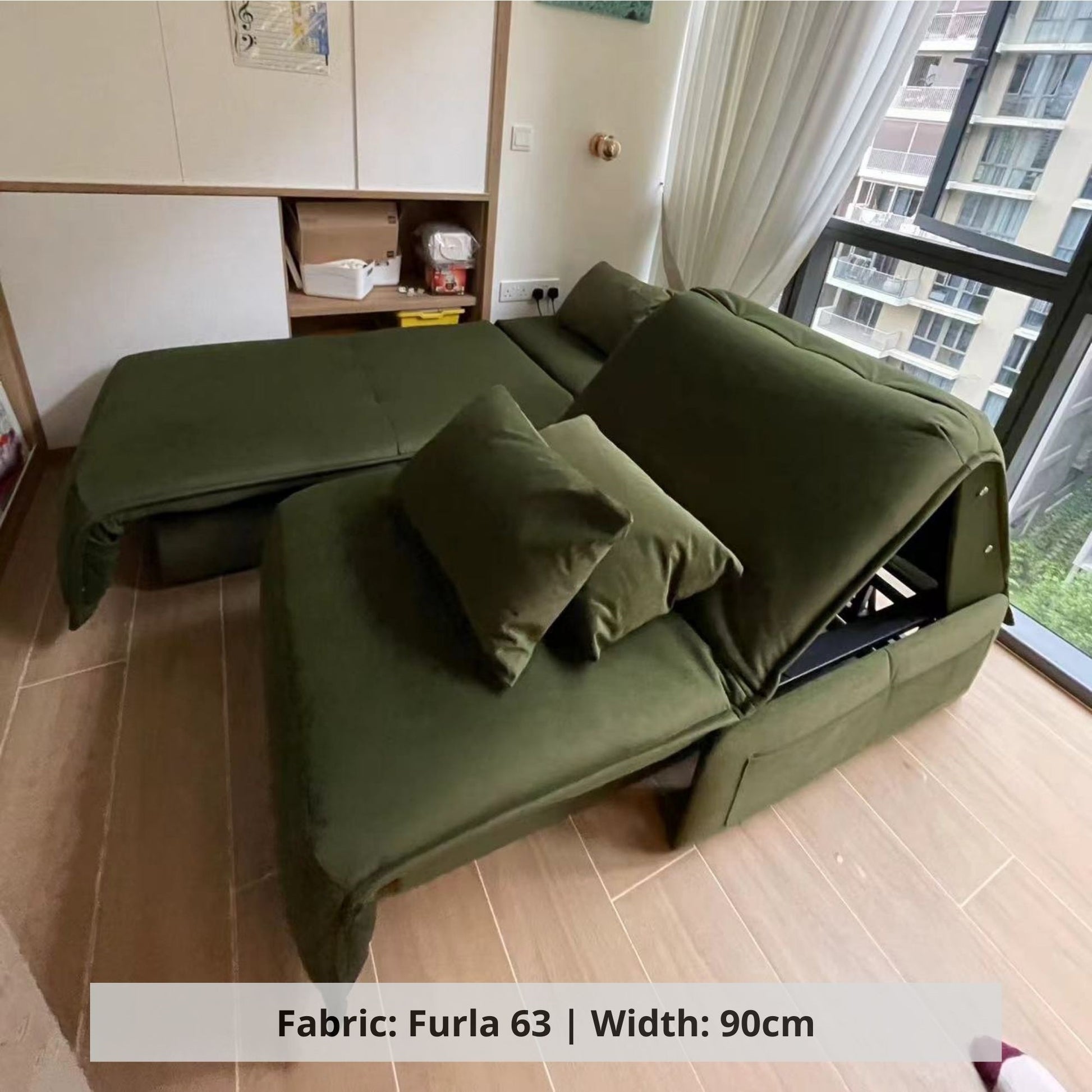 Set of Chronos electric fabric sofa bed in green pet friendly fabric (Other)