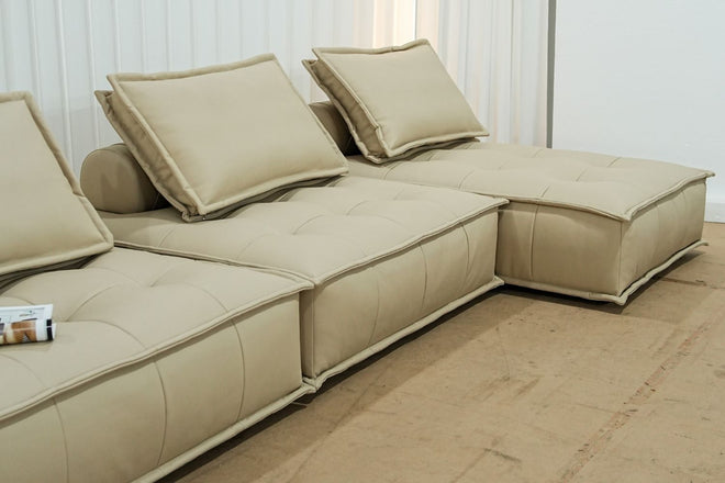 Chunk 3x105cm beige leather lounge chair | Demo 5