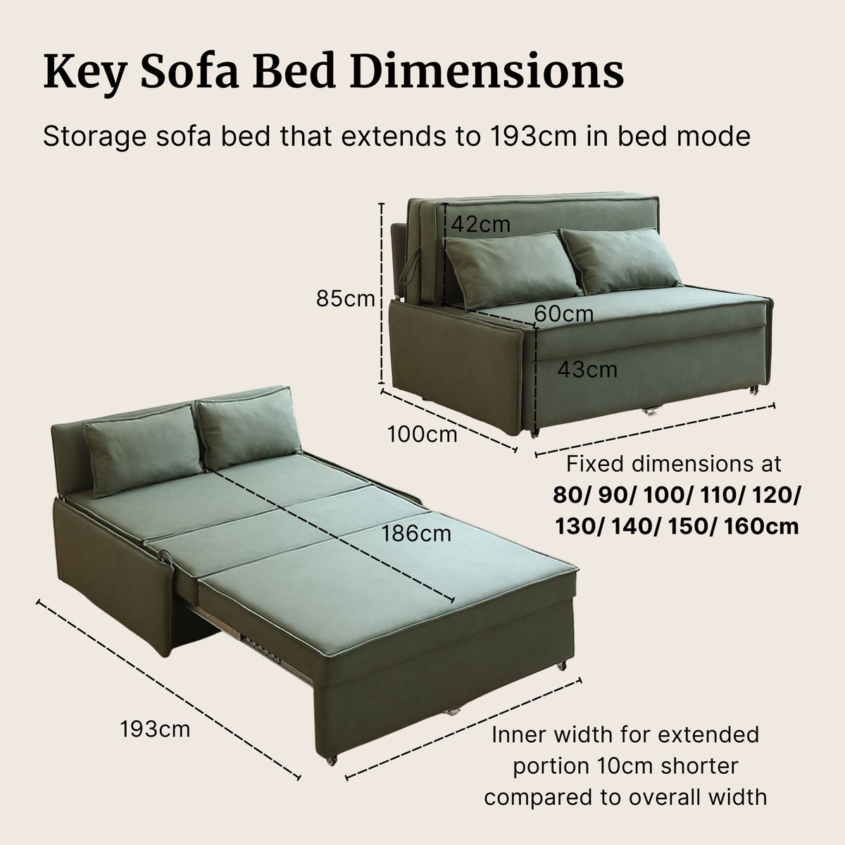 Chunk Armless Fabric Sofa Bed