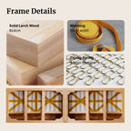Collage of frame details including solid larch wood, webbing, zigzag spring, and a wooden frame with webbing.
