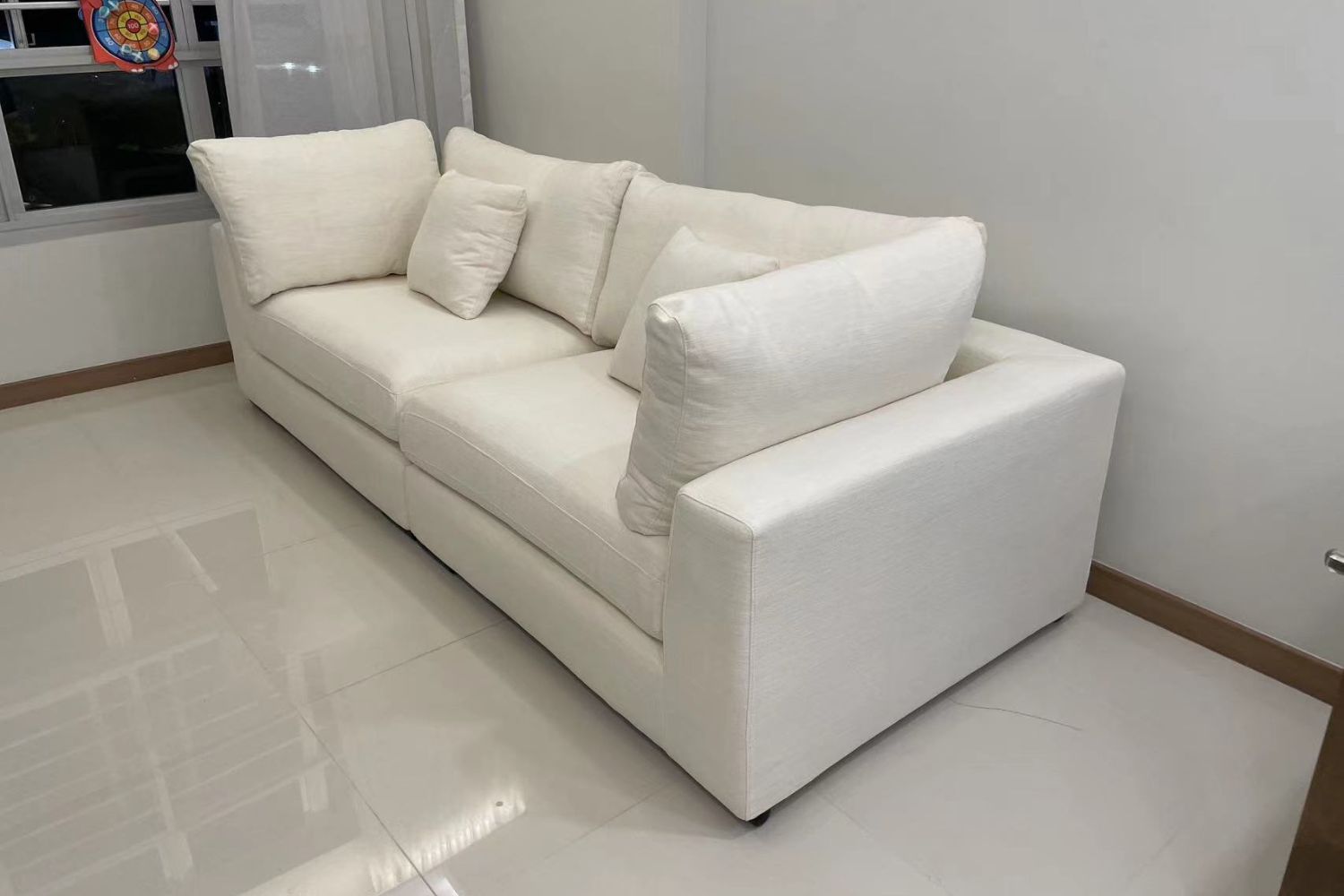 Claudia 240cm white fabric sofa