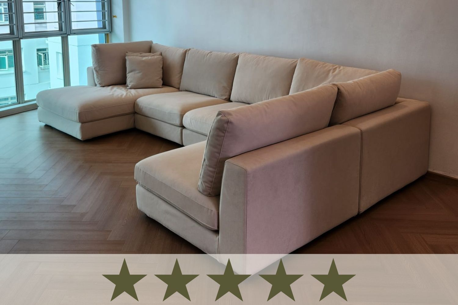 Claudia 5 seater beige pet friendly fabric U shape sectional sofa