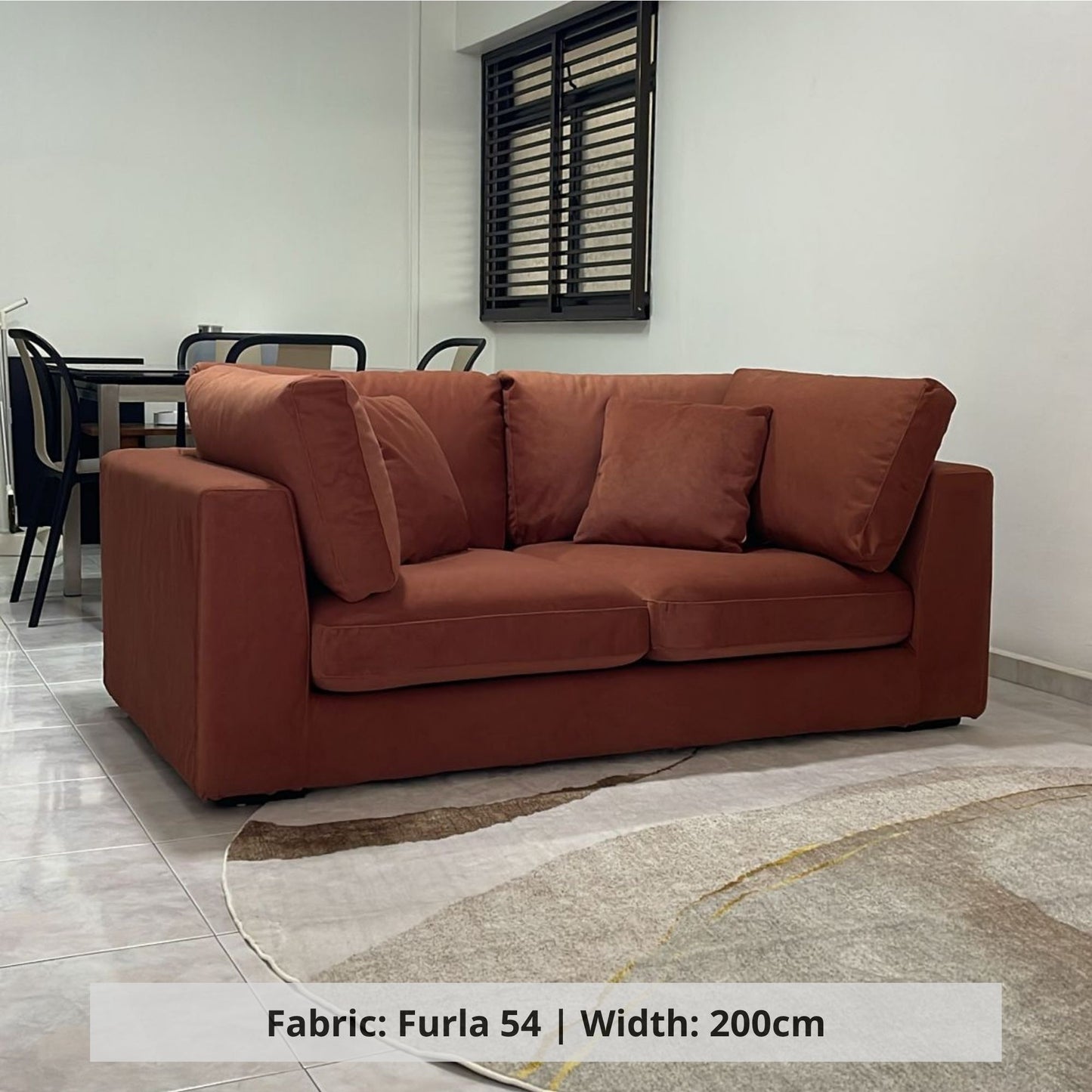 Claudia 2 seater orange pet friendly fabric sofa sample