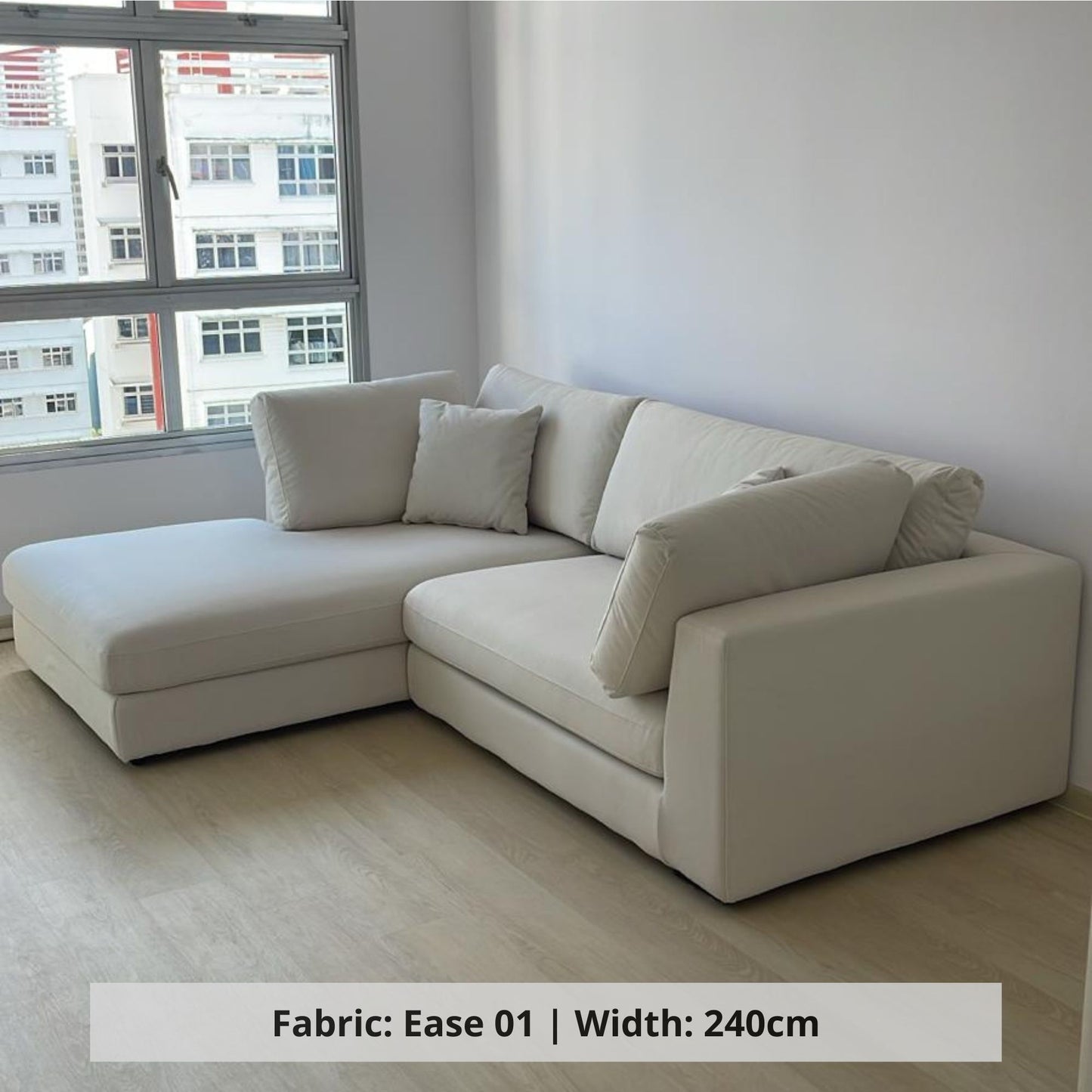 Claudia 3 seater fabric L shape sectional sofa in white easy clean fabric (Other)