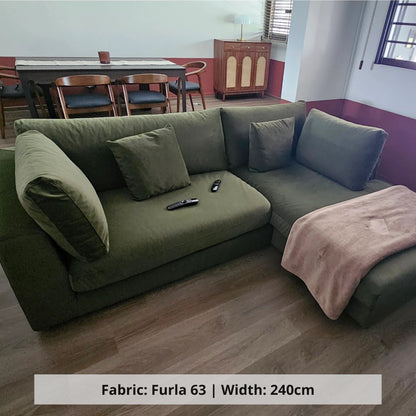 Claudia green pet friendly fabric Furla 63 240cm L shape sectional sofa (Other)