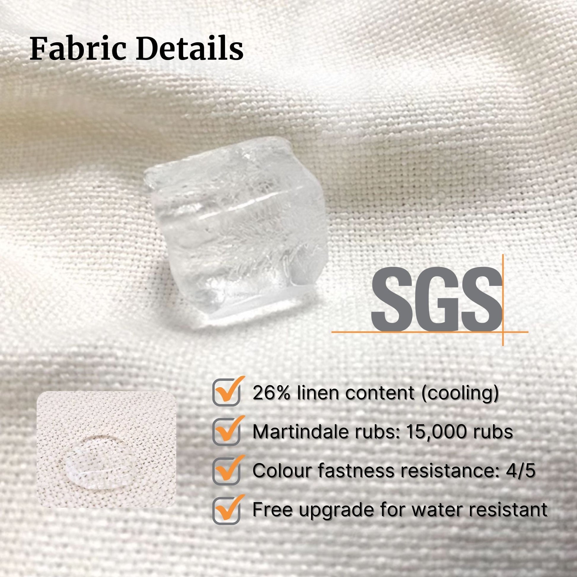 Fabric compositions and SGS test reports for items such as martindale rubs and colour fastness for default white fabric used on Claudia u-shaped sectional sofa