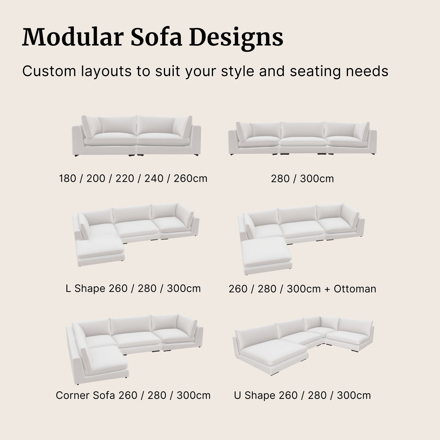 Claudia fabric U shaped sofa with its available modular sofa designs