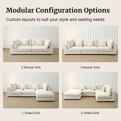 Modular sofa designs with customizable layouts on a beige background