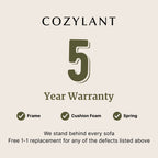 Cozylant 5-year warranty graphic with a beige background
