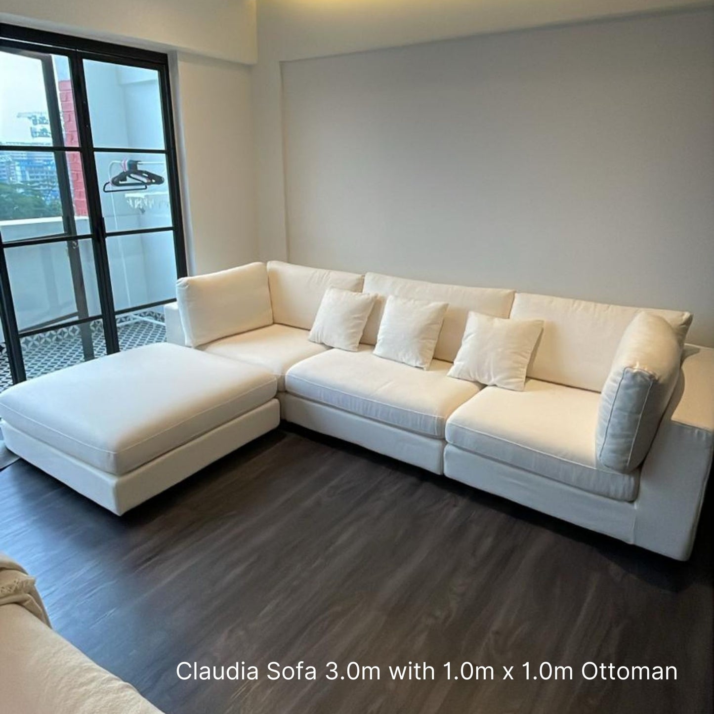 Claudia fabric ottoman white sample at 100cm x 100cm
