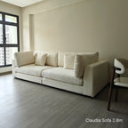 Claudia 4 seater white fabric sofa at 2.6m