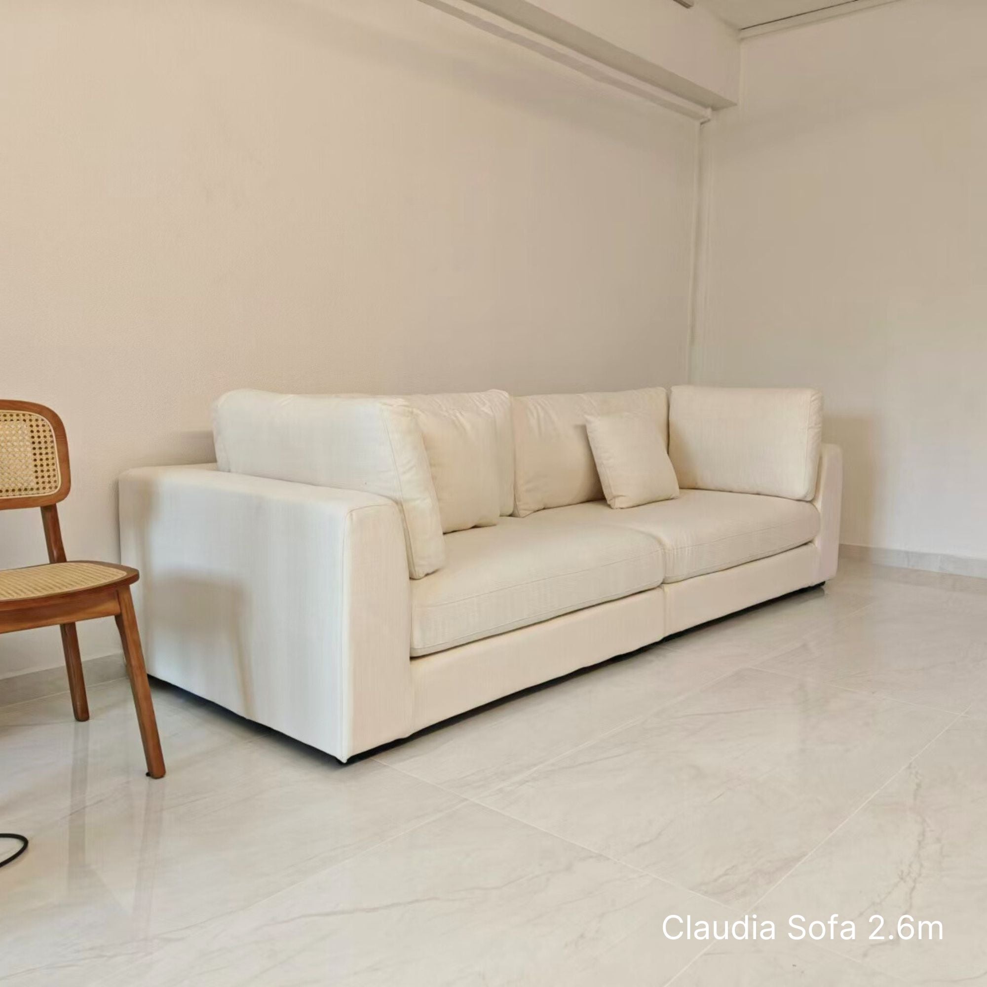 Claudia 4 seater white sofa at 2.6m