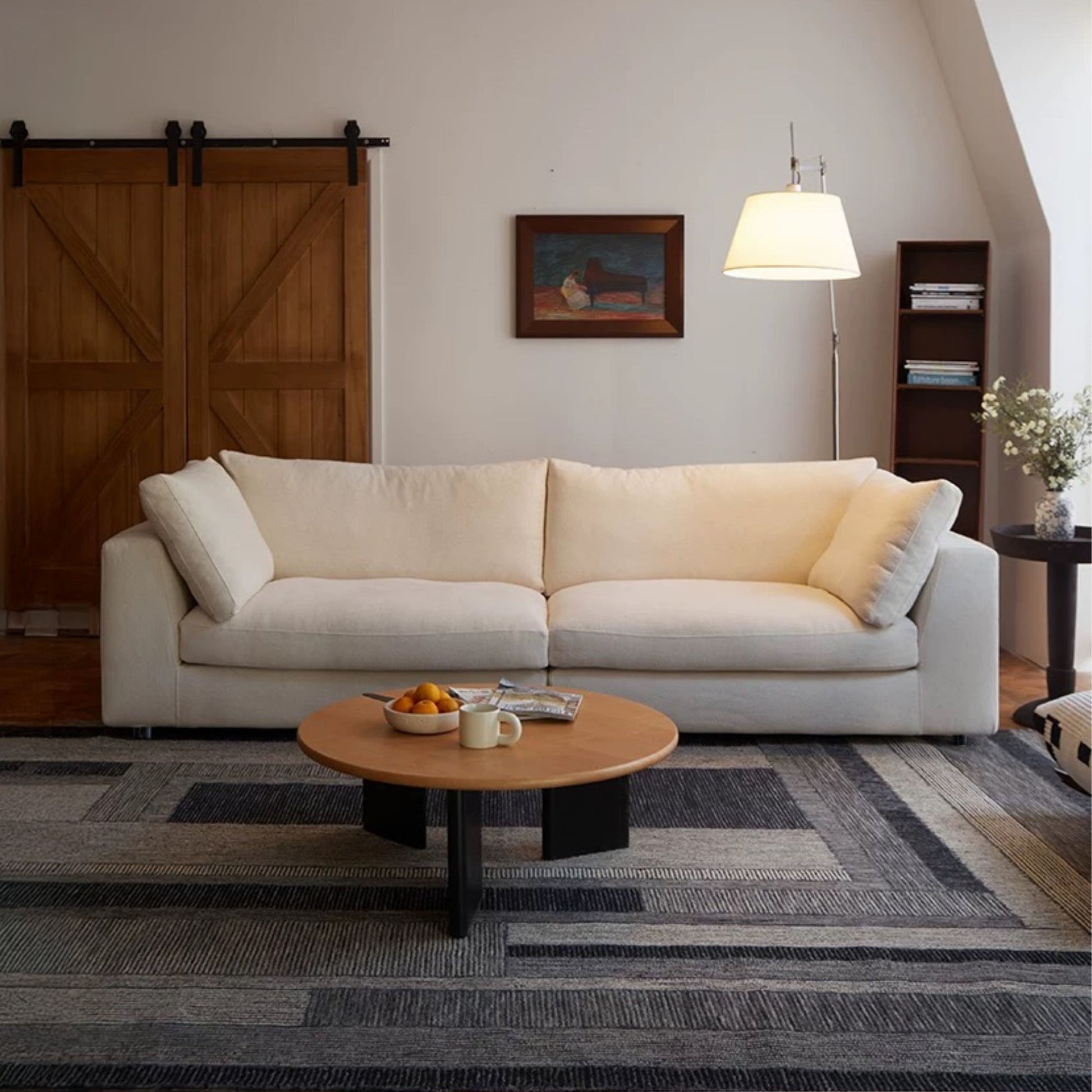 Claudia fabric sofa white in living room setting